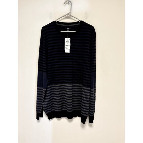 ALFANI Mens Black Blue Geometric Stroped Crew Neck Pullover Sweater XL - Picture 1 of 7